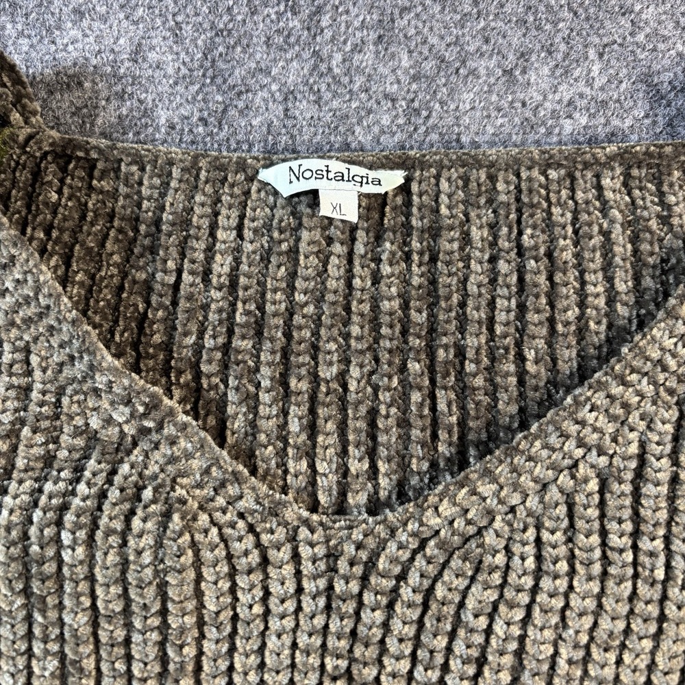 NOSTALGIA Sweater Women's XL‎ Dark Green Knotted Long Sleeves Sweater Blouse Top - Picture 2 of 8